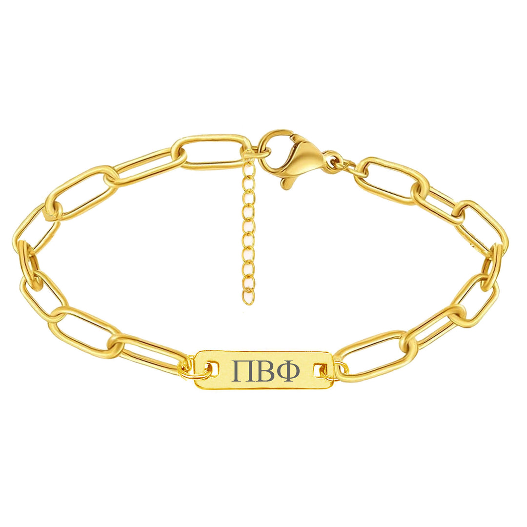 Pi Beta Phi Bar Paperclip Bracelet, Sorority Bar Paperclip Bracelet Gold Filled over Stainless Steel