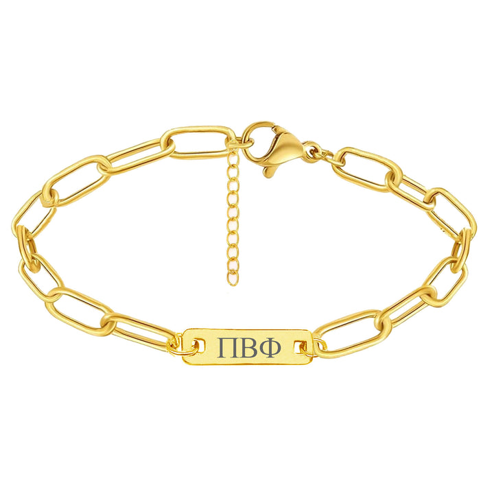 Pi Beta Phi Bar Paperclip Bracelet, Sorority Bar Paperclip Bracelet Gold Filled over Stainless Steel