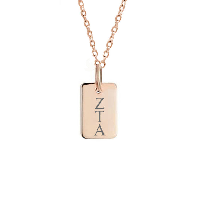 Zeta Tau Alpha Mini Dog Tag Necklace Rose Gold Filled