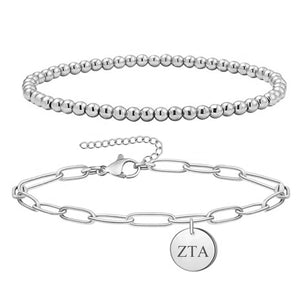 Zeta Tau Alpha Paperclip and Beaded Bracelet Stainless Steel