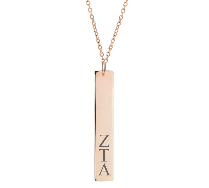 Zeta Tau Alpha Vertical Bar Necklace Rose Gold Filled