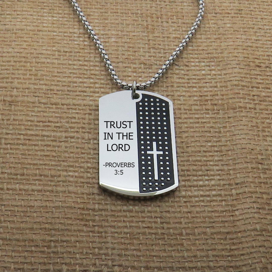 Personalized Custom Bible Verse Men's Necklace, Customize Men's Stainless Steel Necklace, Faith Dog Tag Necklace with Cross Necklace