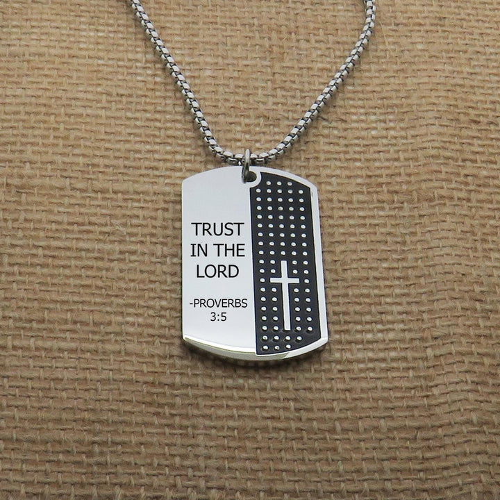 Personalized Custom Bible Verse Men's Necklace, Customize Men's Stainless Steel Necklace, Faith Dog Tag Necklace with Cross Necklace