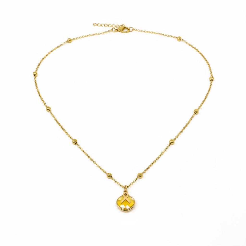 Yellow Ribbon Awareness Necklace, Yellow Birthstone Pendant 5/8in.