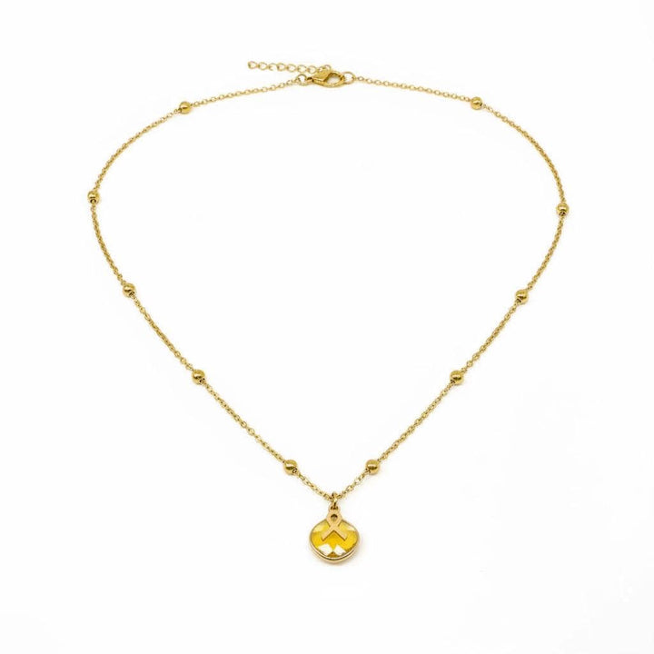 Yellow Ribbon Awareness Necklace, Yellow Birthstone Pendant 5/8in.