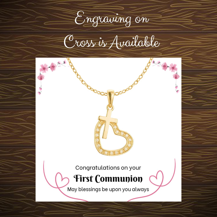 First Communion Necklace, First Holy Communion Jewelry, Confirmation Gift, Cross Name Date Necklace, 1st Holy Communion Gift