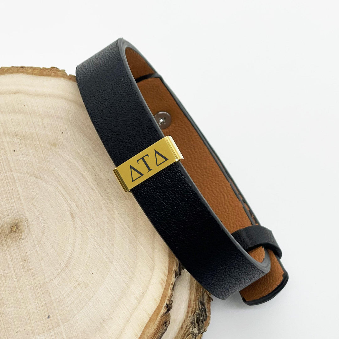 Delta Tau Delta Leather Bracelet, Fraternity Gift, DTD Jewelry, Genuine Leather, ΔΤΔ