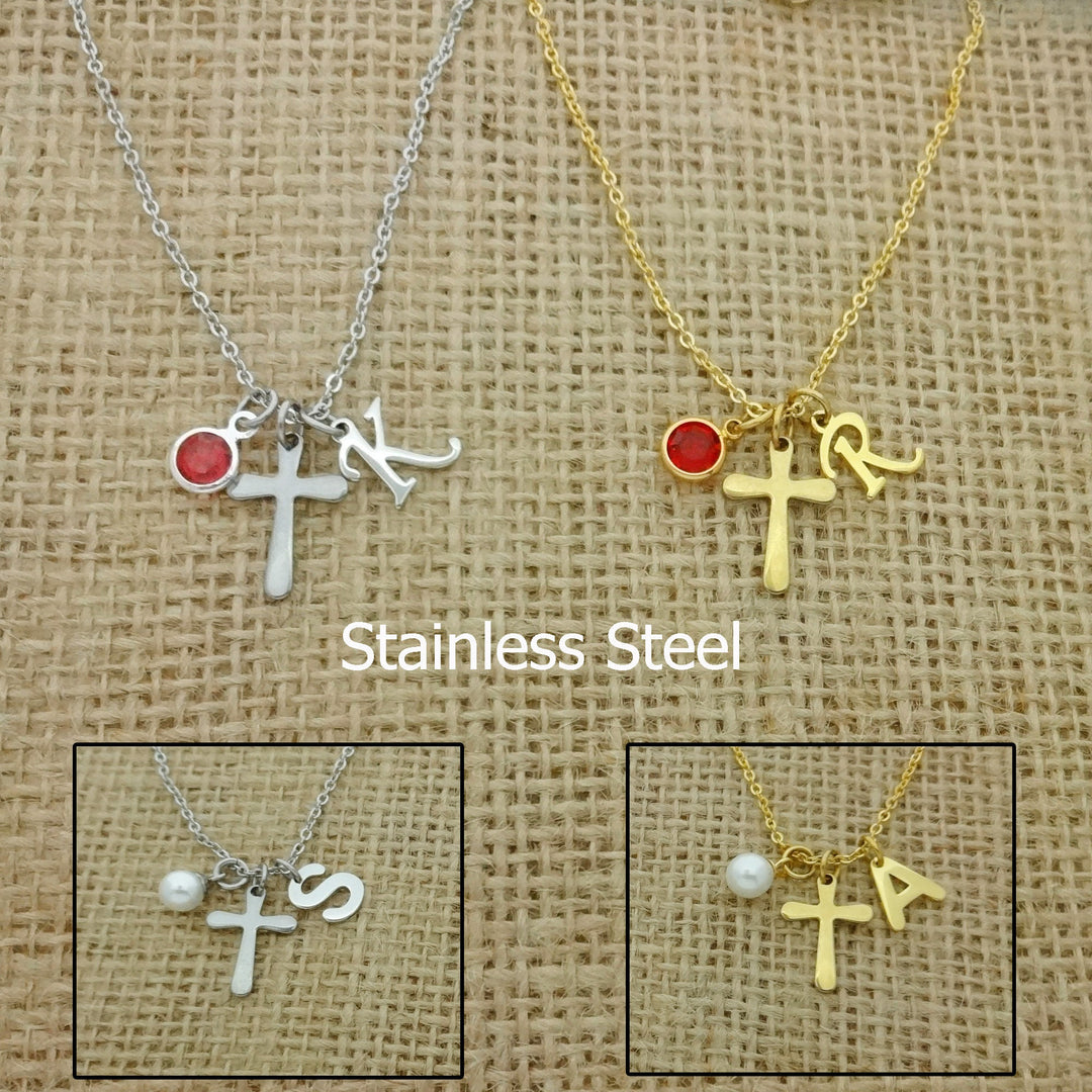 First Communion Gift for Girls, Holy Communion Jewelry Kids, Confirmation Gift, Cross Name Date Necklace, Initial