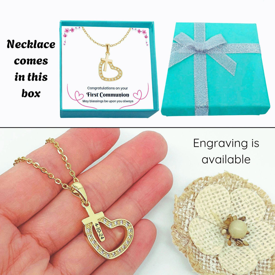 First Communion Necklace, First Holy Communion Jewelry, Confirmation Gift, Cross Name Date Necklace, 1st Holy Communion Gift