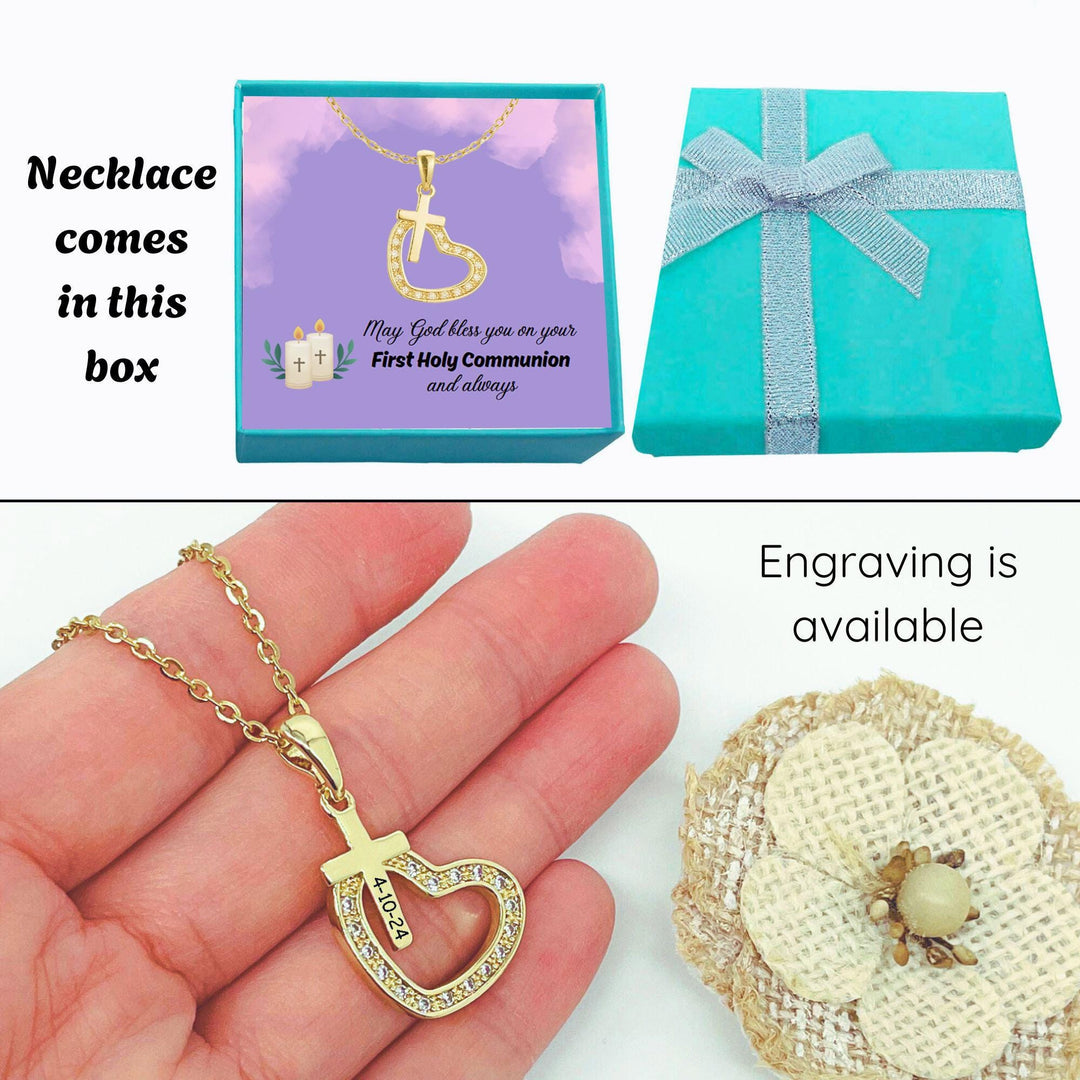 First Communion Necklace, First Holy Communion Jewelry, Confirmation Gift, Cross Name Date Necklace, 1st Holy Communion Gift