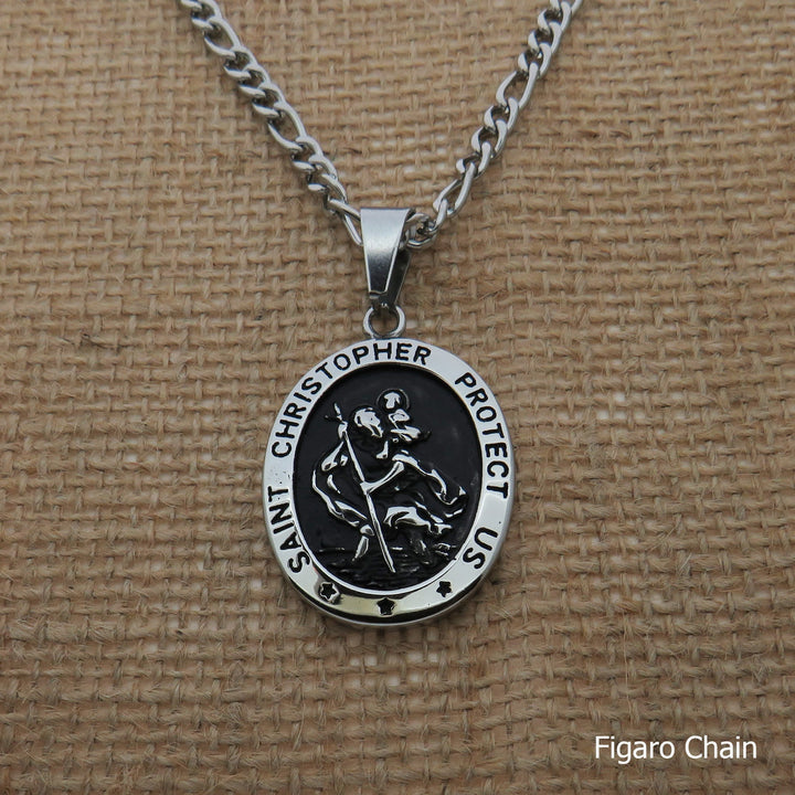 St Christopher Oval Medal Necklace, Mens Gifts, Protection Medal Necklace, Waterproof Saint Christopher Necklace