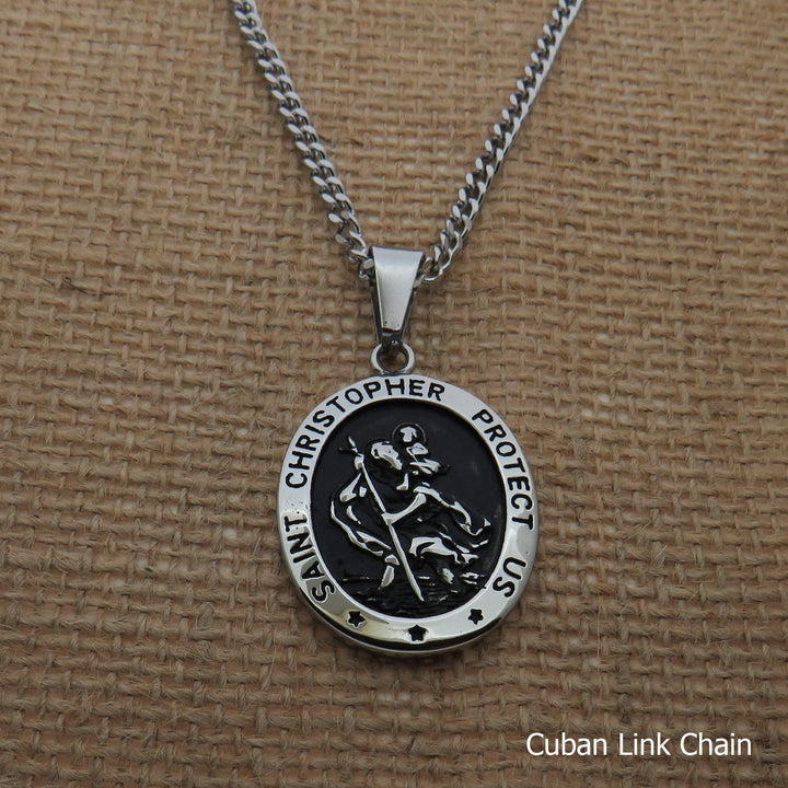 St Christopher Oval Medal Necklace, Mens Gifts, Protection Medal Necklace, Waterproof Saint Christopher Necklace