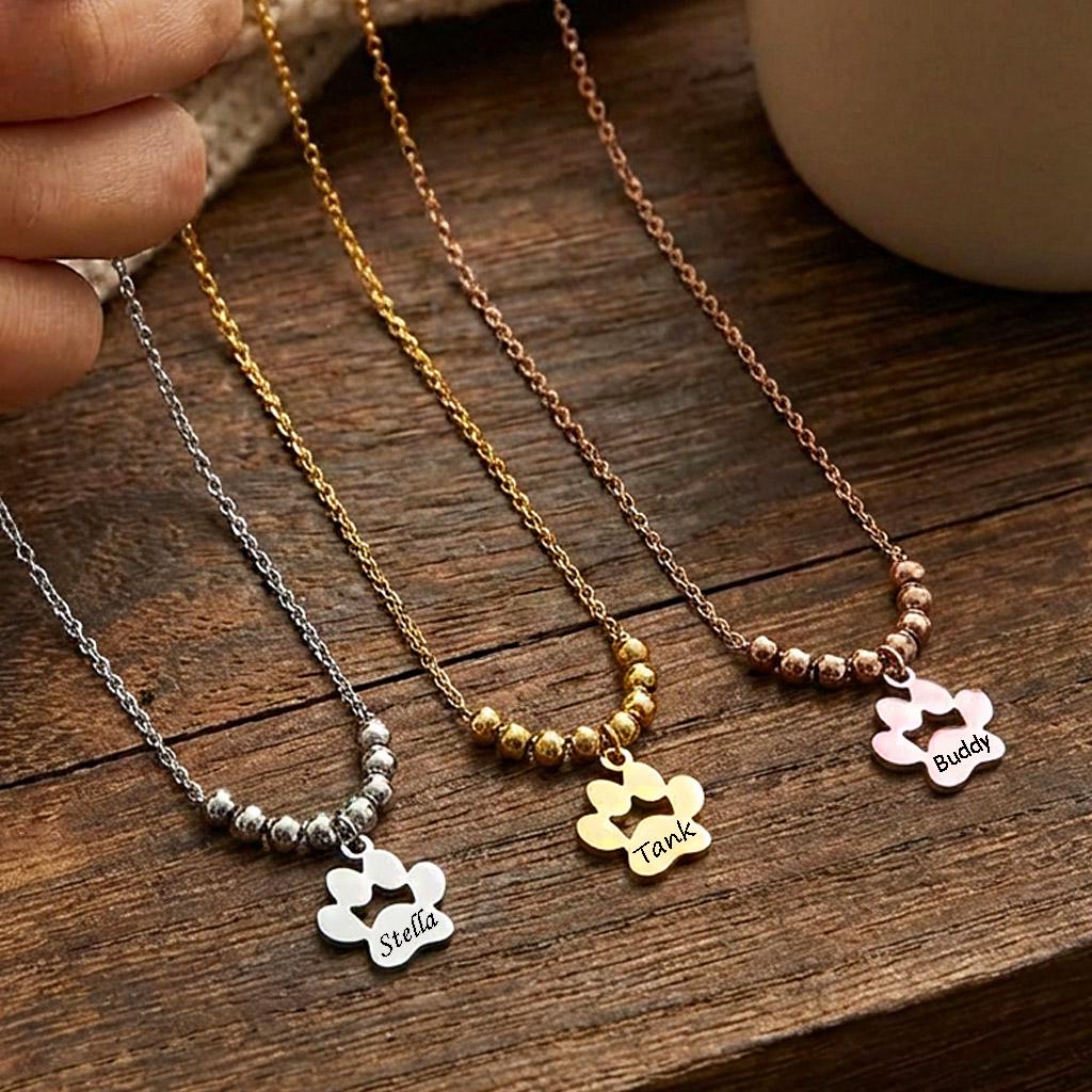 Personalized Paw Necklace, Custom Dog Name, Pet Memorial Jewelry, Cat Lover Gift, Stainless Steel Keepsake