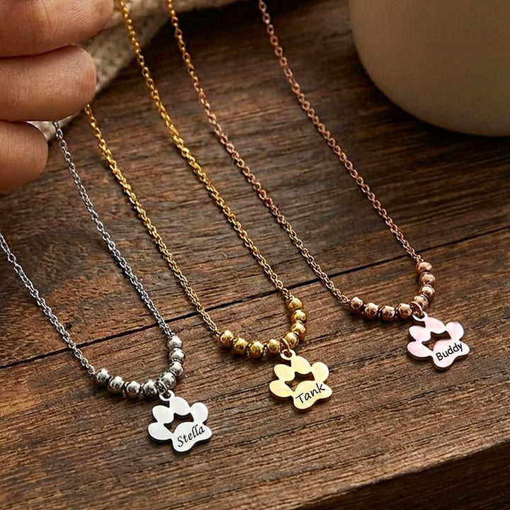 Personalized Paw Necklace, Custom Dog Name, Pet Memorial Jewelry, Cat Lover Gift, Stainless Steel Keepsake