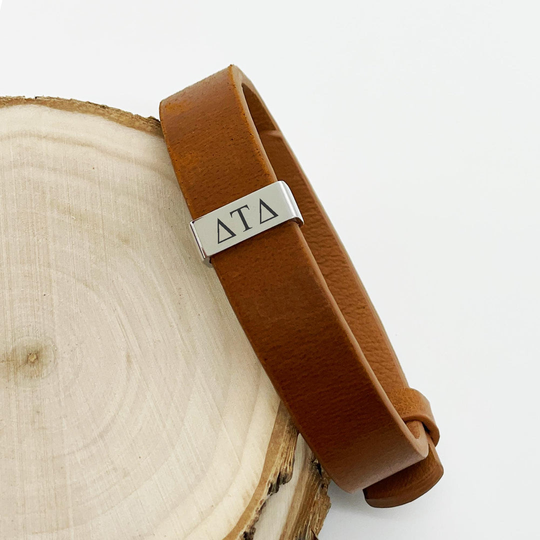 Delta Tau Delta Leather Bracelet, Fraternity Gift, DTD Jewelry, Genuine Leather, ΔΤΔ