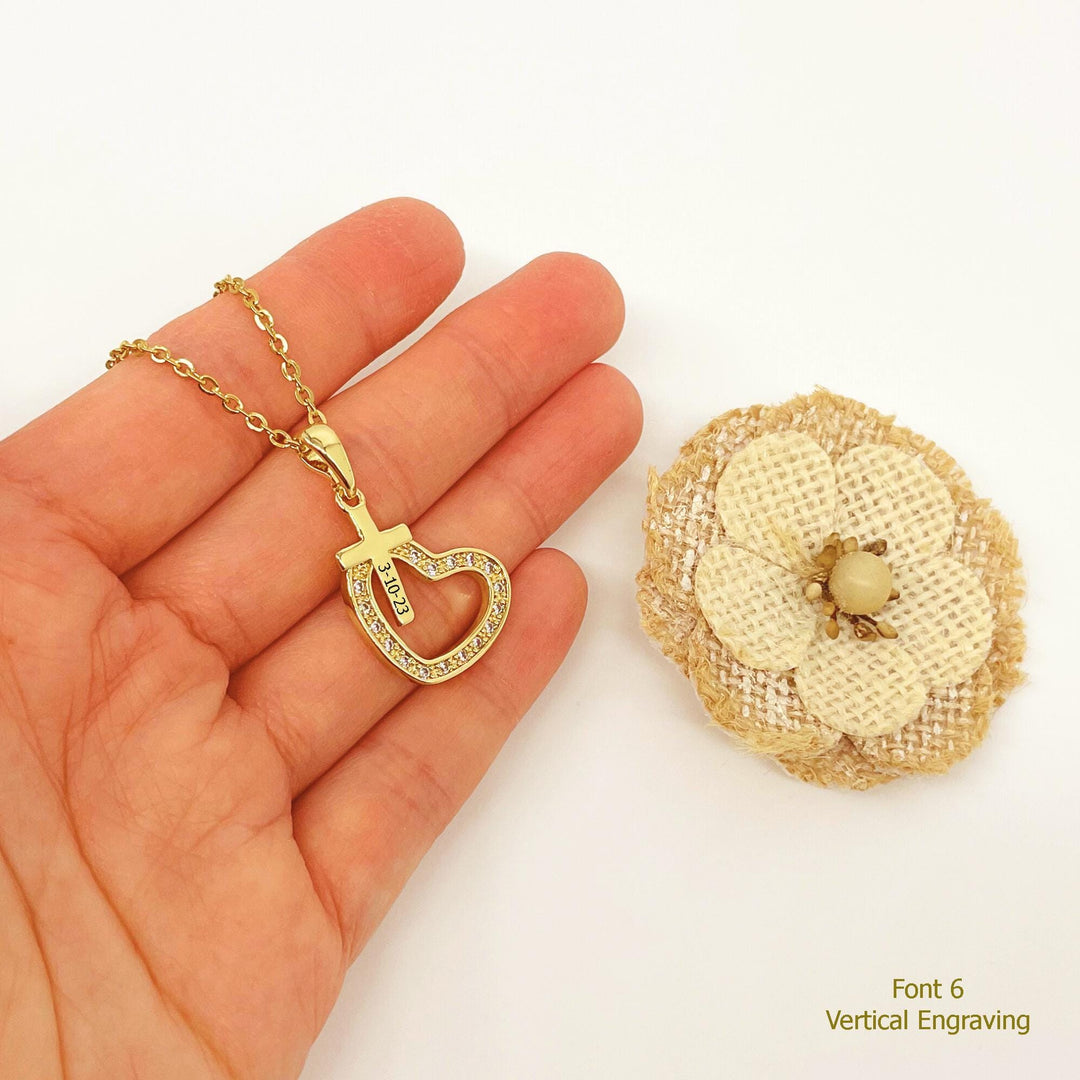 First Communion Necklace, First Holy Communion Jewelry, Confirmation Gift, Cross Name Date Necklace, 1st Holy Communion Gift