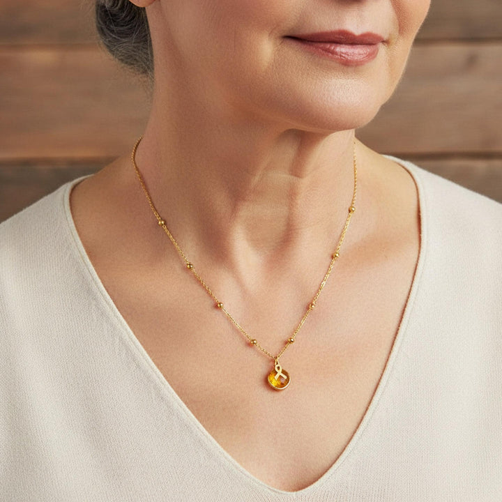 Yellow Ribbon Awareness Necklace, Yellow Birthstone Pendant 5/8in.