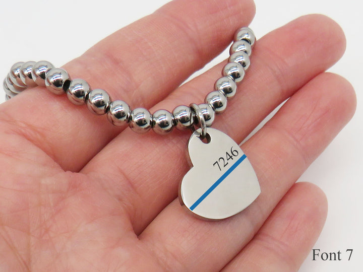 Thin Blue Line Bracelet, Blue Line Beaded Bracelet, Back the Blue Bracelet, Law Enforcement Badge Number Bracelet Deputy Wife Bracelet