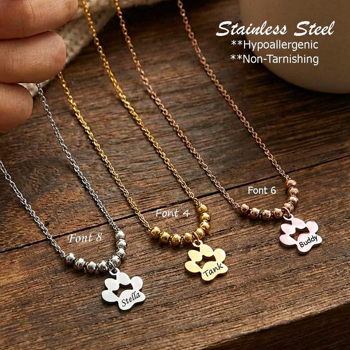 Personalized Paw Necklace, Custom Dog Name, Pet Memorial Jewelry, Cat Lover Gift, Stainless Steel Keepsake