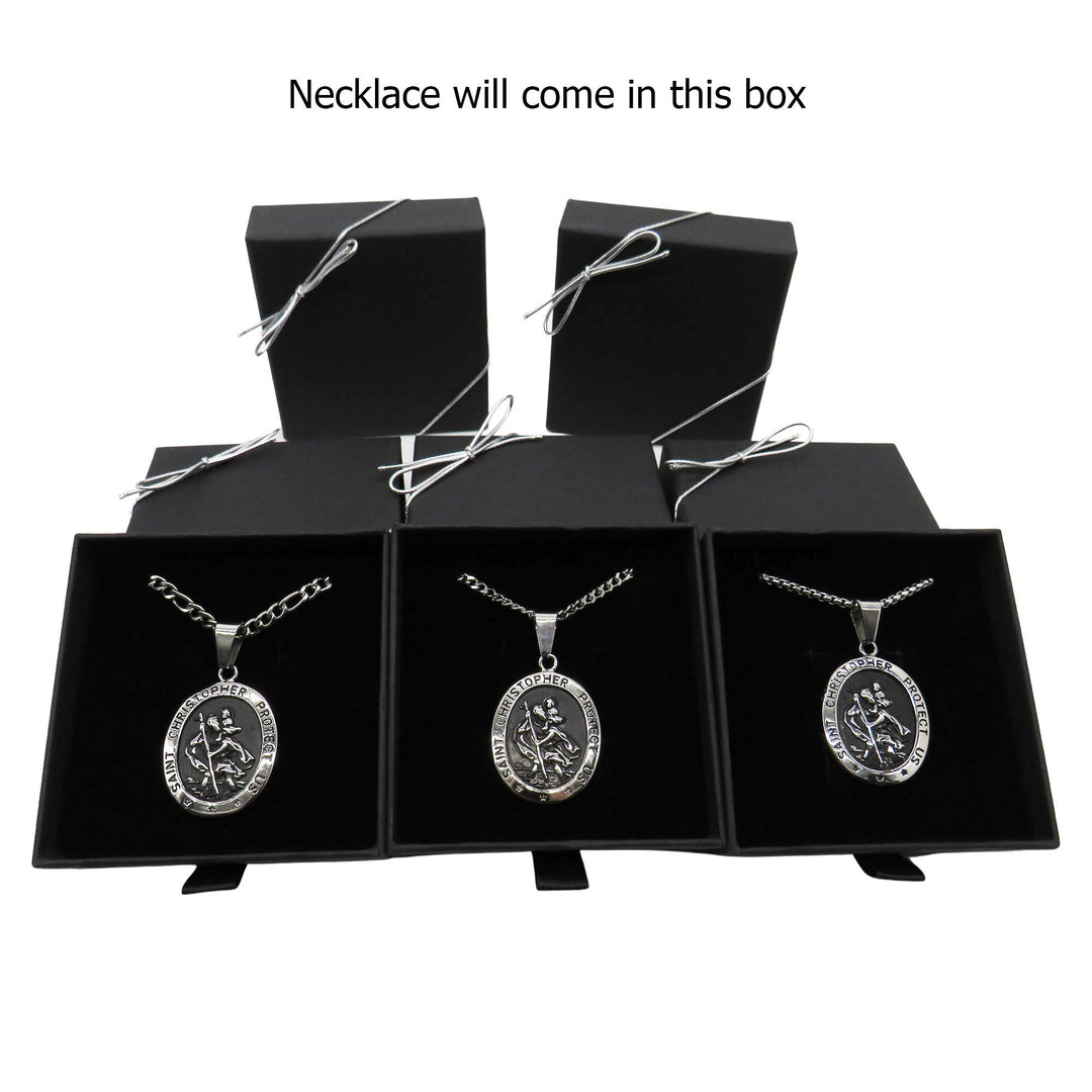 St Christopher Oval Medal Necklace, Mens Gifts, Protection Medal Necklace, Waterproof Saint Christopher Necklace