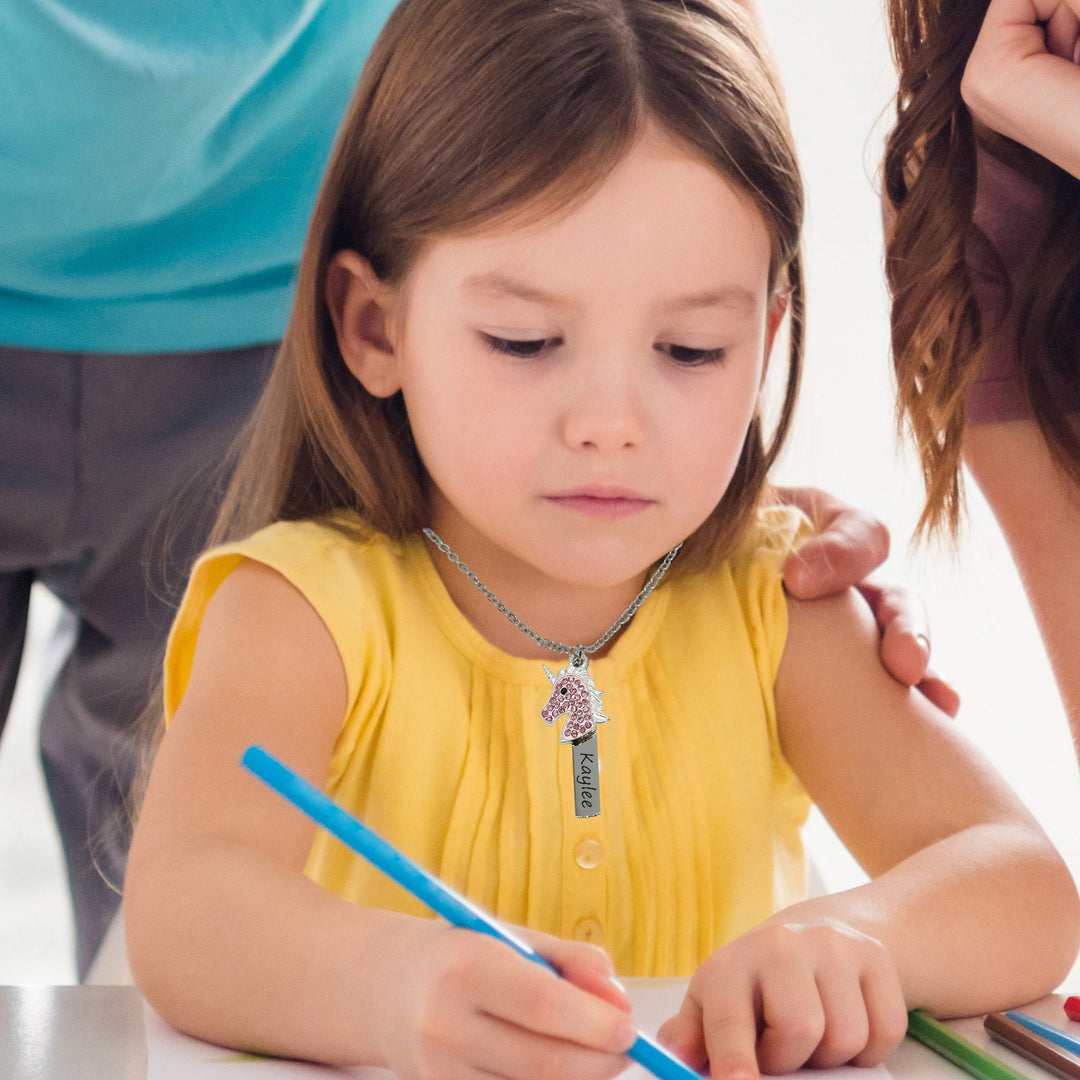 Child Girl Unicorn Necklace, Personalized Unicorn Bar Necklace, Unicorn Gift, Unicorn Name Necklace, Custom Little Girl Jewelry