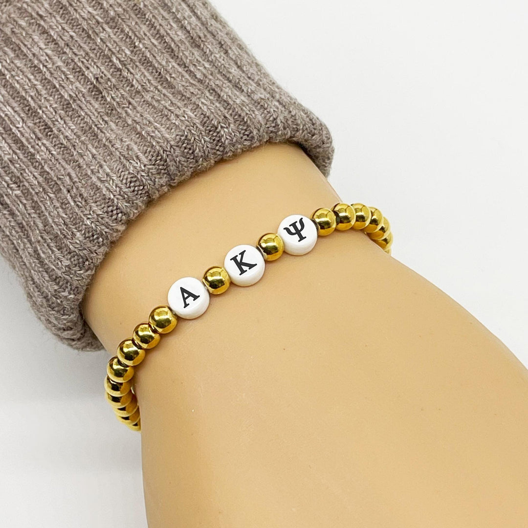 Alpha Kappa Psi Bracelet, Sorority Letter Beaded Bracelet, Sorority Stacking Bracelets, Water Resistant, AKΨ, AKPsi