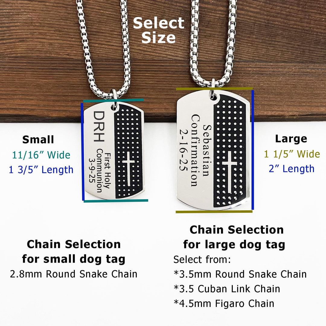 Boys Men First Communion Necklace, First Holy Communion Jewelry, Boy Men Confirmation Gift, Cross Name Date Necklace, 1st Communion Gift - Tag