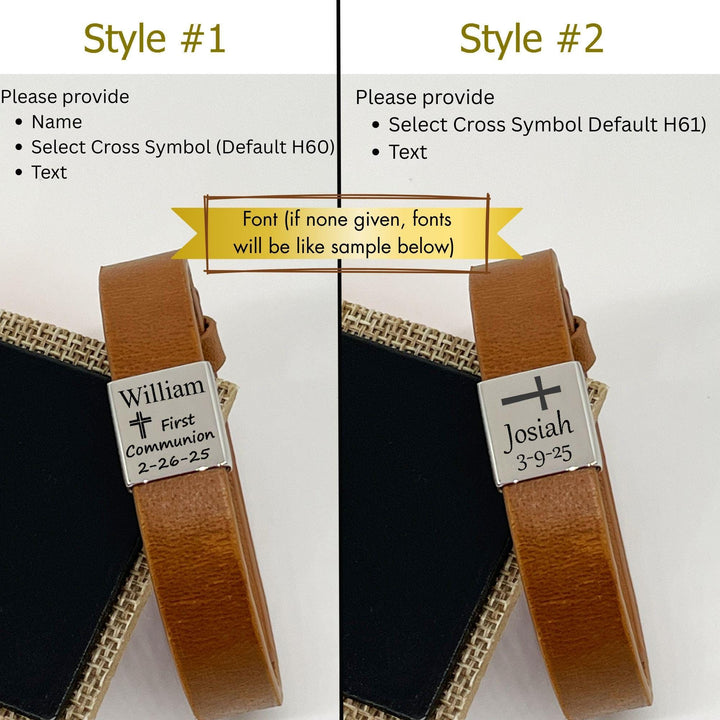 Boys Confirmation Bracelet ADJUSTABLE, Religious Leather Bracelet, First Communion Gift, Cross Name Date Necklace, Baptism Gift