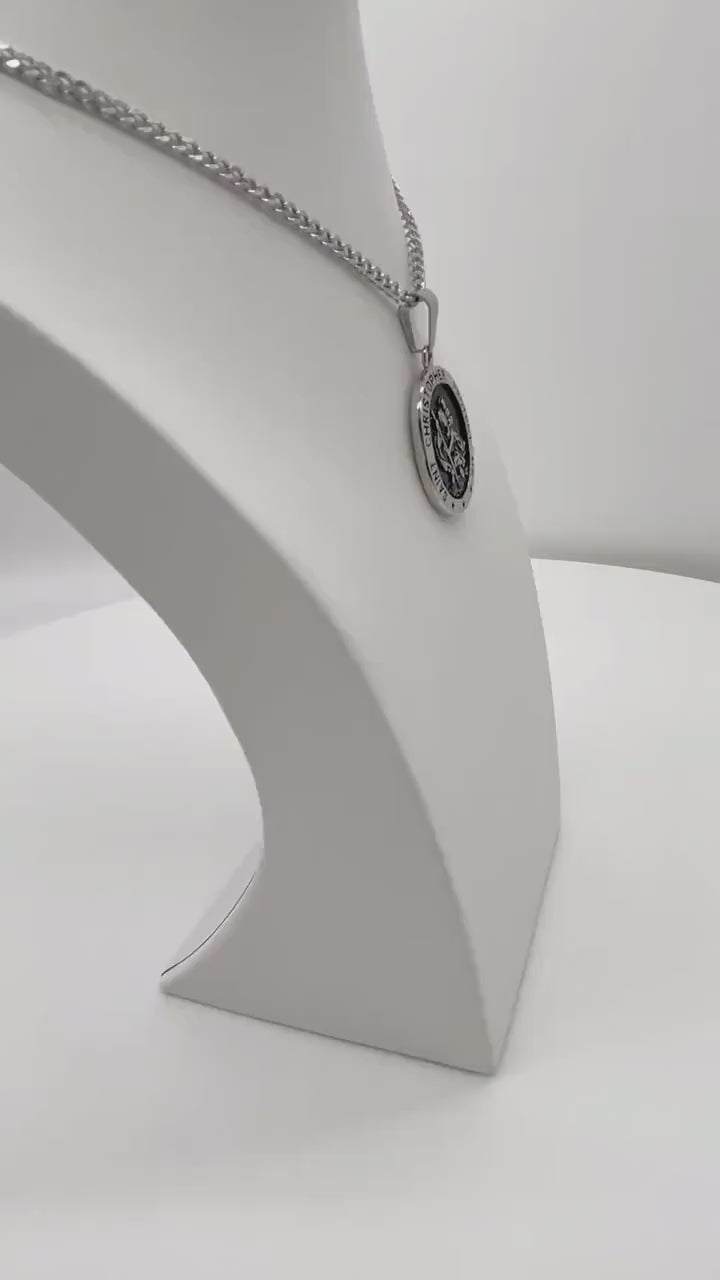 St Christopher Oval Medal Necklace, Mens Gifts, Protection Medal Necklace, Waterproof Saint Christopher Necklace