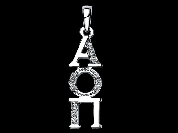 Alpha Omicron Pi Synthetic Diamond Sorority Lavalier Necklace Sterling Silver - DKGifts.com