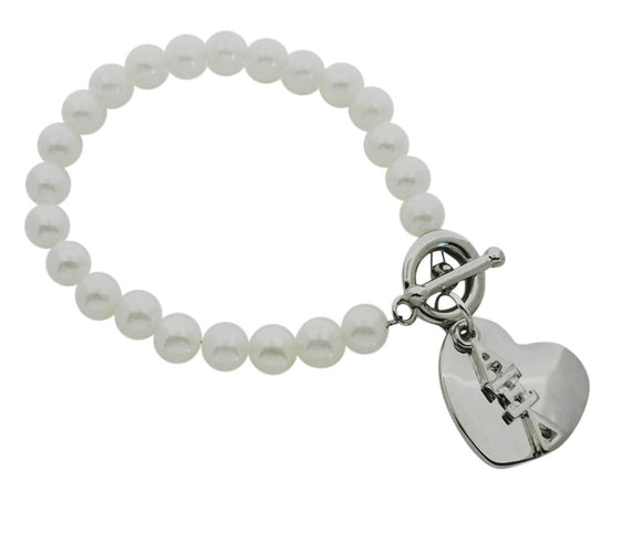 Alpha Xi Delta Pearl Sorority Bracelet with Heart on Toggle Clasp - DKGifts.com