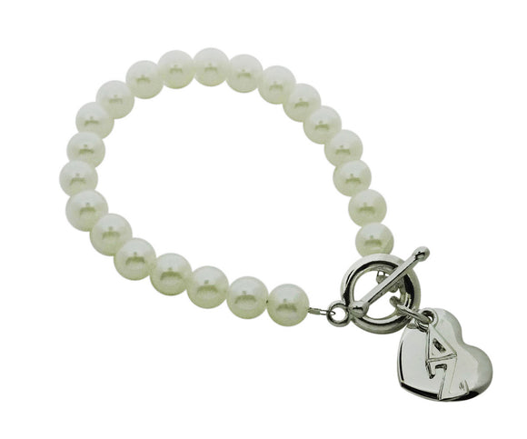 Delta Zeta Pearl Sorority Bracelet with Heart on Toggle Clasp - DKGifts.com