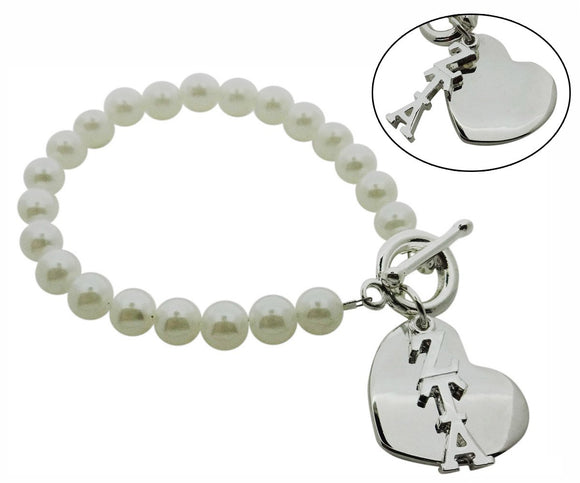 Zeta Tau Alpha Pearl Sorority Bracelet with Heart on Toggle Clasp - DKGifts.com